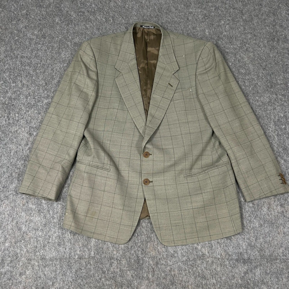 Mani Men's Blazer Size Large-XL Coat‎ Check Merino Wool 2-Button Single-Breasted